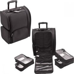 Ver Beauty VT011-92 Soft-Sided Professional Rolling Makeup Case with Removable Clear Bags&#44; Black