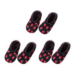 Womens Slipper Socks Strawberry Pattern Ankle Floor Slippers with Non Slip Grippers, 3 Pairs