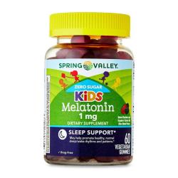 Spring Valley Zero Sugar Kids Melatonin Sleep Support Dietary Supplement Gummies, Blackberry and Raspberry, 1 mg, 60 Count